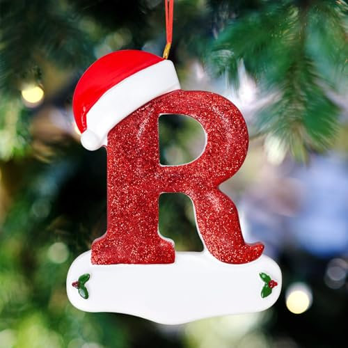 TOPWAYS 26 Letter Christmas Tree Hanging Pendant, Christmas tree decorations, Personalized DIY Christmas Ornaments, Hanging Xmas Alphabet Letters (R)