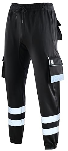 SSS Mens High Visibility Fleece Cargo Work Trousers Joggers Hi Vis Viz Pants