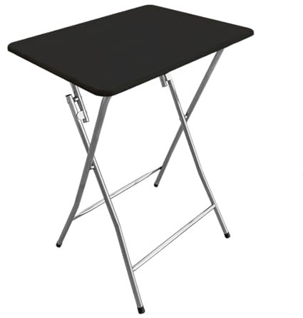 Acomoda Textil – Mesa Auxiliar Plegable de Madera y Aluminio 48x38x66 cm. Mesa Multifunción Portátil, Resistente y Estable para Cocina, Terraza, Jardín o Patio, Negro.