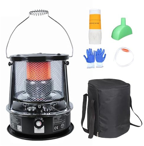 Petroleumheizung, Tragbarer Kleiner Petroleumofen, Höhenverstellbar, Mit Griff, Zum Heizen, Angeln, Jagen, Wandern, Camping(Black)