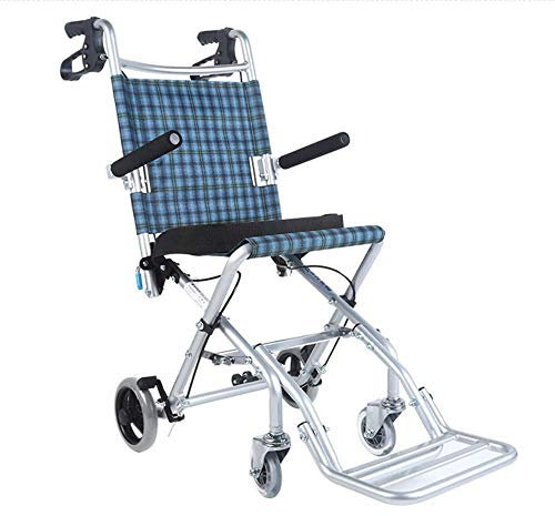 BWCKMTSC Sedia a rotelle Turismo Portatile Piccola, Lega di Alluminio con Doppio Freno Luce Pieghevole può Essere Portata a Bordo Carrello per Anziani/Bambini/disabili Veicolo a Quattro Ruote,