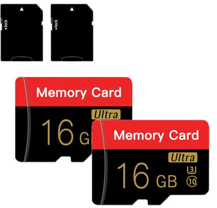Lot de 2 Cartes Micro SD 16 Go avec Adaptateur SD Carte Mémoire Haute Vitesse pour Tablettes, Appareils Photos, Drones (Rouge et Noir 16 Go * 2)