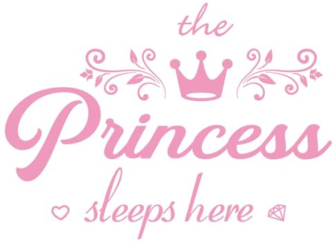 Princess Sleep Here Wall Decals, Cute Crown Wall Stickers, Inspirational Quote Art Lettering Vinyl Wall Stickers Murals Wallpaper for Girls Women Bedroom Living Room Home Decoration Pink
