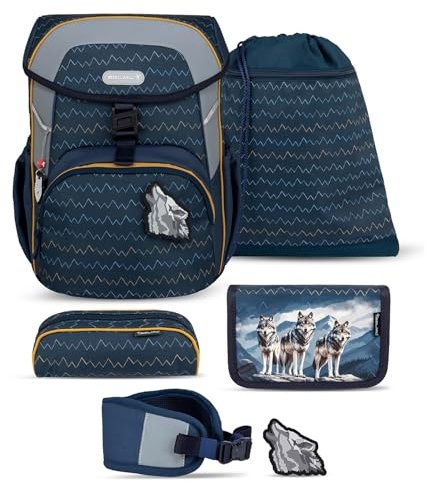 Belmil Maxi Schulranzen Set 6-teilig mit extra Hüftgurt (405-83AG/S/H) (Wolfs)