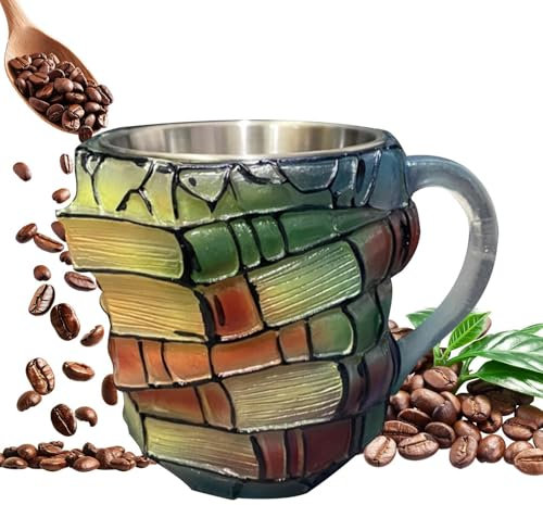 shpuuyy Painted Book Mug, Creative 3D Painted Books Coffee Cup, Novelty Reading Coffee Cup, Stack Shaped Coffee Cups Uniques Books Coffee Mug for Book Lovers Friends