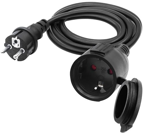 LANMINGLEL Schuko Verlängerungskabel Kurz,AC Schuko Verlängerungskabel, Kurz Netzkabel Steckdosenverlängerung, Kabel Outdoor Kurz, 3x1,5 mm² 16A 250V IP44 Für Zuhause, Büro (Schwarz-Direkt, 3M)