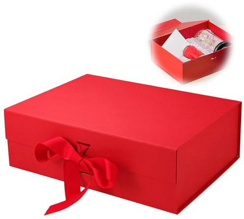 Geschenkbox mit Schleife, Magnetische Geschenkkarton mit Deckel, Wiederverwendbare Geschenk Verpackungsbox, für Geburtstag, Weihnachten, Valentinstag (Rot)
