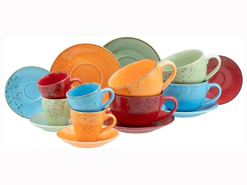 CreaTable, 24757, Serie Nature Collection Mediterran, 16-teiliges Geschirrset für 8 Personen, Tassen Set aus Steinzeug, spülmaschinen- und mikrowellengeeignet, Qualitätsproduktion