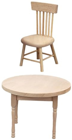 UKCOCO Muebles de Cocina para Casa de Muñecas Escala Mesa Redonda Miniatura y Silla para Modelos Escala Decoración de Minimuebles para Casa de Muñecas