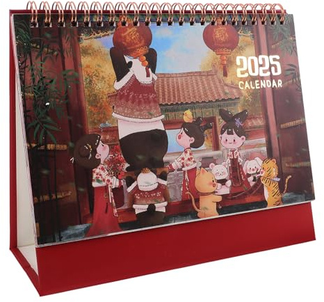 SOPOTUTU Kleiner Tischkalender mit Stabilem Aufsteller Reißfestes Papier Klare Drucke Süßer Handgezeichneter Cartoon-stil als Schreibtischdeko und Planer für Home Office und Büro