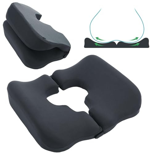 KINDLUME Hämorrhoiden Sitzkissen, Steißbeinkissen, Memory-Schaum Kissen, Sitzring mit T-Förmiger Öffnung, Klappbar und Atmungsaktiv, für Bürostuhl, Autositz und als Unterstützung im Alltag