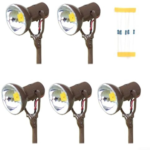 LatoYard 5 Stück HO Maßstab LED Strahler mit und 620 Ohm Widerständen für Modellbahnen Straßenlaternen(Brown)
