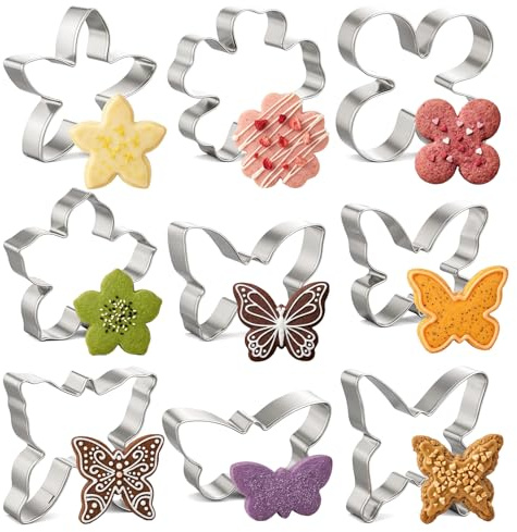 5 Pcs Butterfly Cookie Cutter, 4 Pcs Flower Cookie Cutter