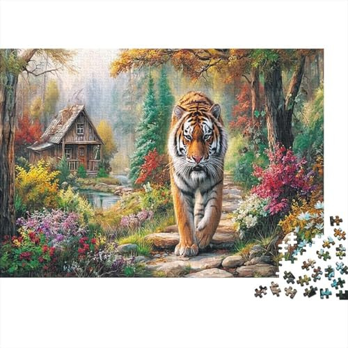 Tiger Jigsaw Puzzles Puzzles for Adults Kids. 1000 Pieces Bright Horned Creature in Nature Great Gifts Challenge Toy Educational Game Home Decoration for Adults& Kids Age 14 Years Up 52x38cm/1000pcs