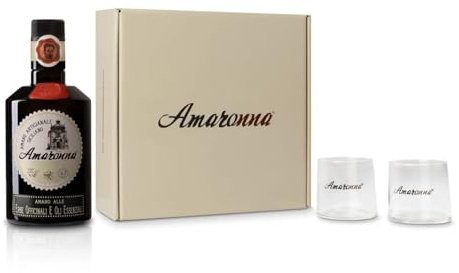 Amaronna Box Regalo Amaro Artigianale Siciliano 500 ml con 2 Bicchieri – Confezione Regalo Premium Made in Italy (Erbe Officinali)