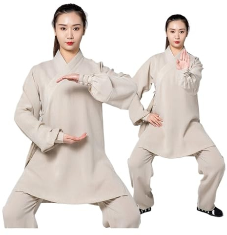 DUBTEDHOU Divisa da Tai Chi, Completo da donna Tai Chi tradizionale in cotone e lino multicolore, taglie multiple, set uniforme Kung Fu(Beige,3XL)