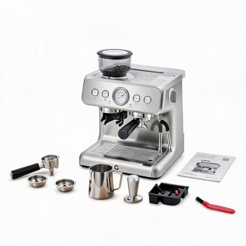 Acekool Cafetera Italiana 20 Bares con Molinillo Integrado y Depósito 2,8L