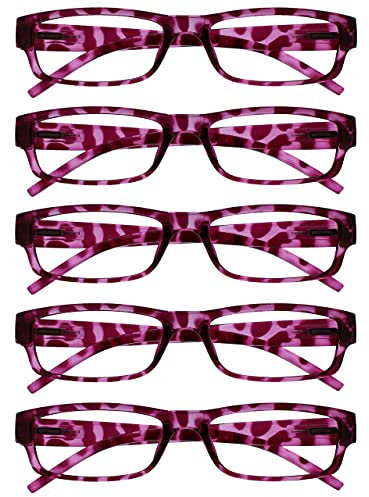 The Reading Glasses Company OPULIZE ACE Lesebrille für Damen und Herren - 5er-Pack - Schmaler Rechteckiger Rahmen - Komfort Federscharniere - Kratzfest - Rosa Schildpatt +3.00
