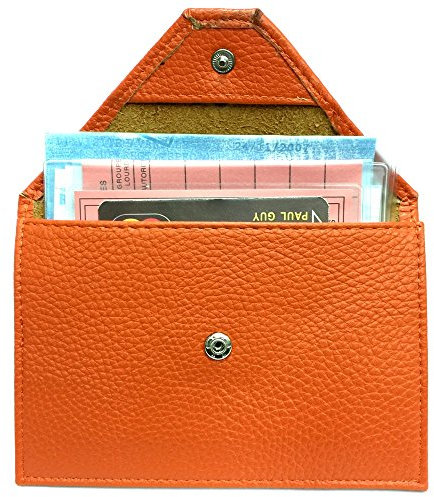 LOLUNA® Pochette Format enveloppe pour Papier Voiture, Carte Grise, permis Conduire Tout en Cuir Plusieurs Couleur Homme et Femme (Orange)
