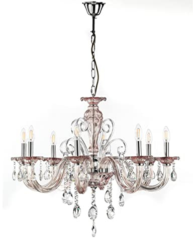 ONLI - Lustre Emma 8 lumières en verre cristal, couleur rose ancien
