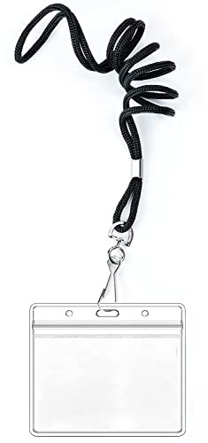 50 x transparente Kunststoff-Namensschilder, Ausweishalter und 50 x schwarze Schlüsselbänder mit drehbarem Haken