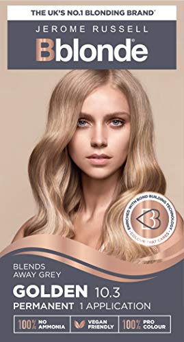 Jerome Russell Bblonde Permanent Hair Colour, Hair Dye, Professional Results, No Ammonia, Vegan, Golden Blonde 10.3