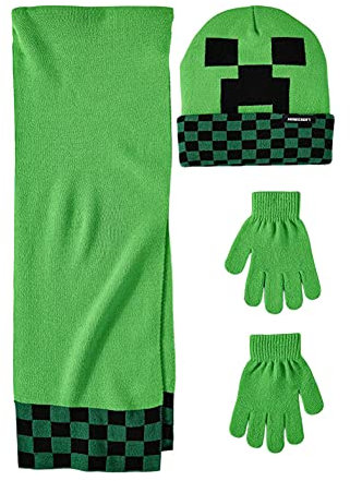 Minecraft Set mit Schal, Mütze, Handschuhe, 3 Stück