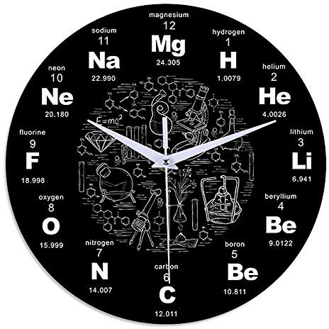 ONEVER Moderne Wanduhr Mit Chemie Wissenschaft Periodensystem Gerundetem Acryl Mute Wanduhr 12 Zoll Schwarz