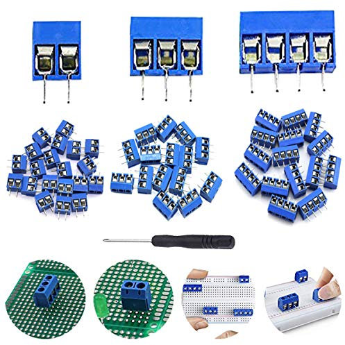 DAOKI 60PCS Screw Terminal Block Connector PCB Mount KF301 2/3/4 PIN Pitch 5mm for Breadboard PCB Board with Phillips Screwdriver