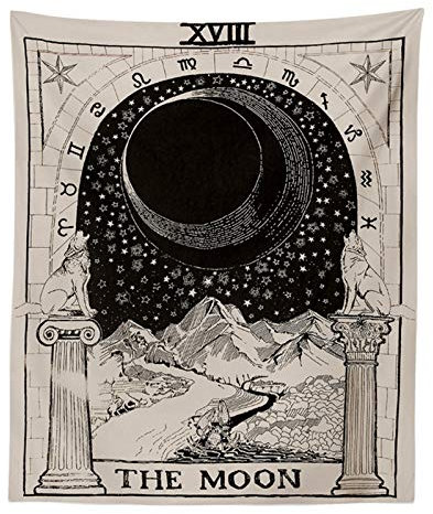 INTDORM Tarot-Mond-Wandbehang, Sternzeichen-Wandteppich, Astrologie-Meditationstuch, Mittelalter-Tarot-Dekoration für Schlafzimmer, Schlafsaal (Der Mond B, 130 x 150 cm)
