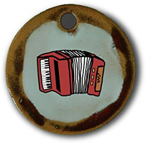 Schöner Keramik-Anhänger „Ziehharmonika“ in rot marmoriert; Schmuck Kette Kettenanhänger Geschenk Kunsthandwerk Keramik rund Talisman Halskette Aufmerksamkeit Mitbringsel individuell