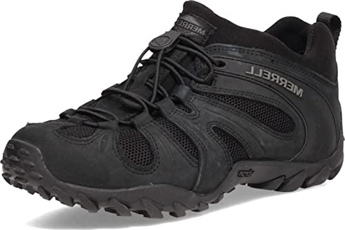 Merrell Men's Chameleon 8 Stretch Tactical Work Shoes, Waterproof Nubuck & Mesh Upper Ultra-Lightweight Hiking Combat Boots, Black, 8