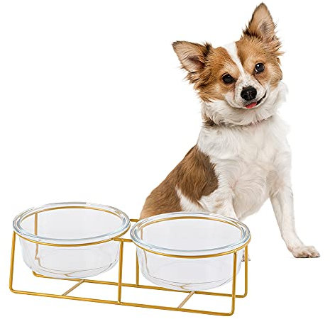 Gamelles Surélevées en Céramique pour Chat - Double Gamelle pour Chiot avec Support en Métal Antidérapant - Idéal pour La Nourriture Et l'eau - 2 x 200 ML - Transparent