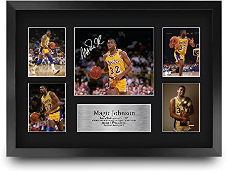 HWC Trading FR A3 Magic Johnson Lakers Geschenke Gedruckt, Signiert Autogramm-Präsentation-Display Für Basketball-Erinnerungsstücke-Fans - A3 Eingerahmt