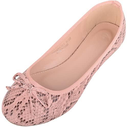 ABSOLUTE FOOTWEAR Womens Easy Slip On Snake Pattern Casual Ballerina Style Dolly Pump Shoes - Pink - UK 6 / EU 39