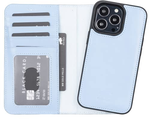 Solo Pelle Lederhülle kompatibel für iPhone 13 Pro in 6.1 Zoll abnehmbare Hülle (2in1) inkl. Kartenfächer für das original Apple iPhone 13 Pro (Sierra Blau)