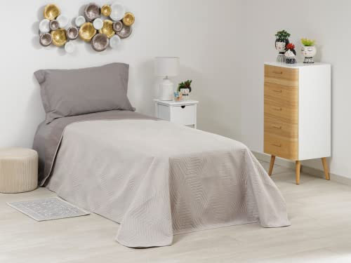 Baroni Home Trapuntino Copriletto Primaverile Estivo in Microfibra, Trapunta Estiva Singolo 170x250 cm - Tortora/Beige