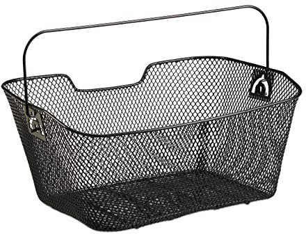 2 x Fahrradkorb für den Gepäckträger, engmaschig, mit Tragebügel, abnehmbarer Hinterradkorb, HBT 19x41x30 cm, schwarz