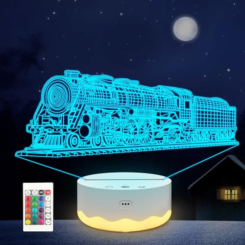 Anywin Zug Nachtlicht für Kinder, 3D Illusion Nachtlampe mit 16 Farben ändern & Fernbedienung Dimmer für Raumdekor, Geburtstag Weihnachtsgeschenke für Jungen Kinder Mädchen