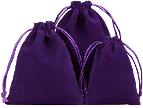 Lot de 6 sachets en velours pour bijoux - Petits sacs en tissu avec cordon de serrage - 5 x 7 cm - Violet