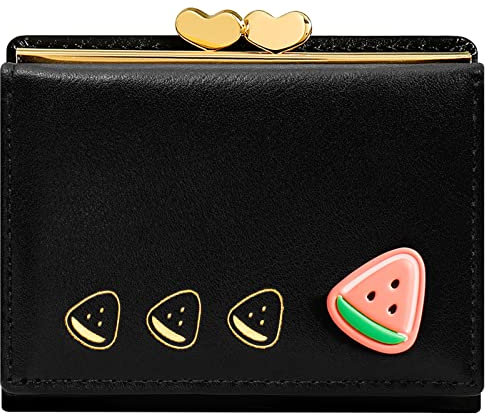 YINHEXI Portefeuille pour femme, petit portefeuille compact à trois volets en cuir synthétique avec poche pour pièces de monnaie et fenêtre d'identité pour femmes, femmes, adolescentes et filles, noir