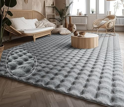 Paco Home Weicher Flauschiger moderner Bubble Wohnzimmer Teppich Hochflor Fell Geometrisches Design Hoch-Tief-Effekt, Grösse:60x100 cm, Farbe:Grau 3