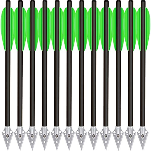 HUNTSPM 6,3 Carbon Armbrust Bolzen Pfeile mit Stahl Jagdspitze für 50 lb / 80lb Pistole Armbrust Präzisionsziel kleine Jagd,Mini Armbrustbolzen Armbrustpfeile Pistolenarmbrust Bolzen (12stk grün)
