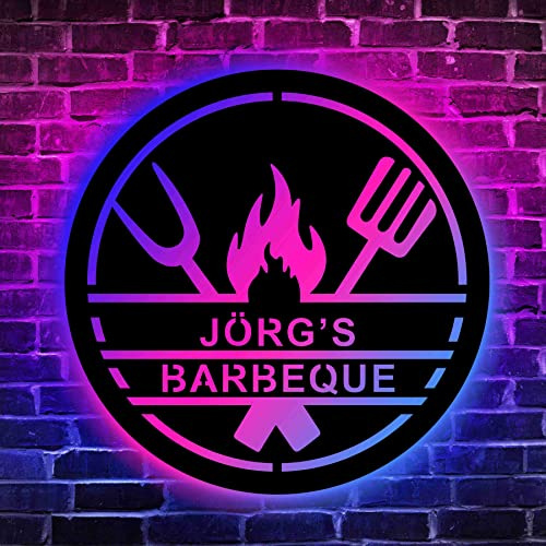 Benutzerdefinierte Grill Holz Wandkunst LED-Licht Personalisiertes Hinterhof Bbq Namensschild Heimdekoration Grill Dekoration Terrasse Einweihungsparty Weihnachten Geburtstag