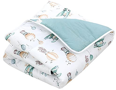 TupTam Krabbeldecke für Baby 120x120 cm - Gepolsterte Spieldecke Baby Baumwolle, XXL, OEKO-TEX, Weich & Hautfreundlich, Farbe: Füchse/Flugzeuge/Ballons/Grün