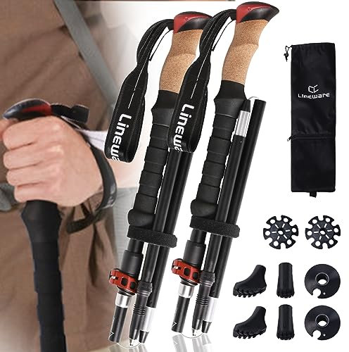 Lineware Nordic Wanderstöcke Trekkingstöcke Walking Stöcke Faltbar verstellbar 106-125cm Ultraleichte Trekkingstöcke aus Aluminium Teleskop-Trekkingstöcke mit Kork-Griff, für Damen und Herren