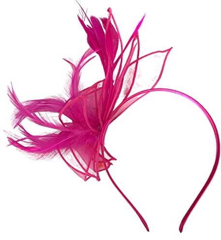 Ladies Feather Aliceband Fascinator, Ladies Day, Races, Weddings Headband Fascinator (Chiffon aliceband HOT PINK)