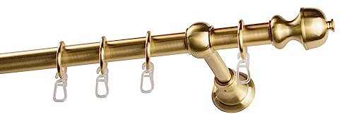 Garesa Gardinenstange Andrea Ø 20mm, 1-läufig, Messing, matt I Stabile Vorhangstange inkl. Ringe + Faltenlegehaken I Mit Endknopf Profil klein I 130cm
