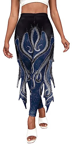 FEOYA Sport Leggings Damen 3D Meerjung Print Gym Workout Sporthose High Waist Leggins Meerjungfrau Bedruckte Leggings mit Flosse Glänzend Hose Scrunch Butt Legging Q S