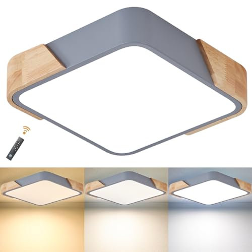 LuFun Led Deckenleuchte Dimmbar 24W,Holz Modern Deckenlampe Wohnzimmerlampe Graue,Led Lampen Deckenlampen für Wohnzimmer Schlafzimmer Küche Restaurant Badezimmer Büro Balkon Flur,Quadratische 30*30cm